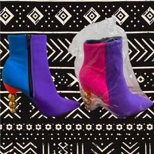 SHEIN Purple and Blue Ankle Boots with Gold Heel